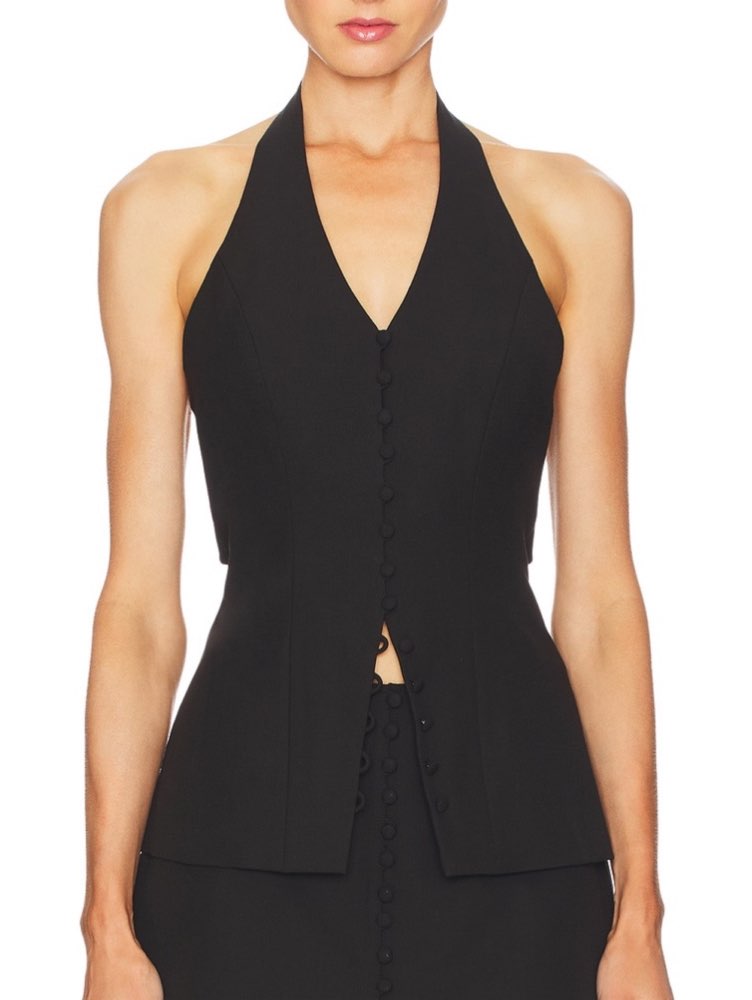Black Halter Button-Front Top
