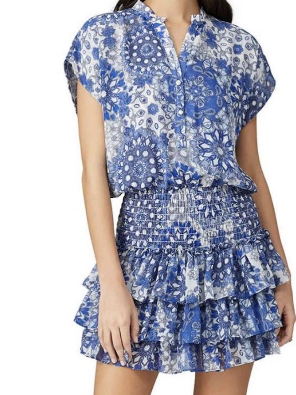 Blue Floral Ruffle Mini Dress