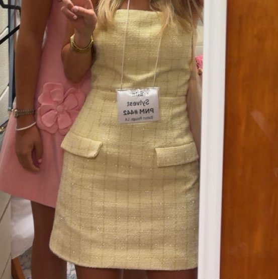 Unknown Pale Yellow Tweed Strapless Mini Dress