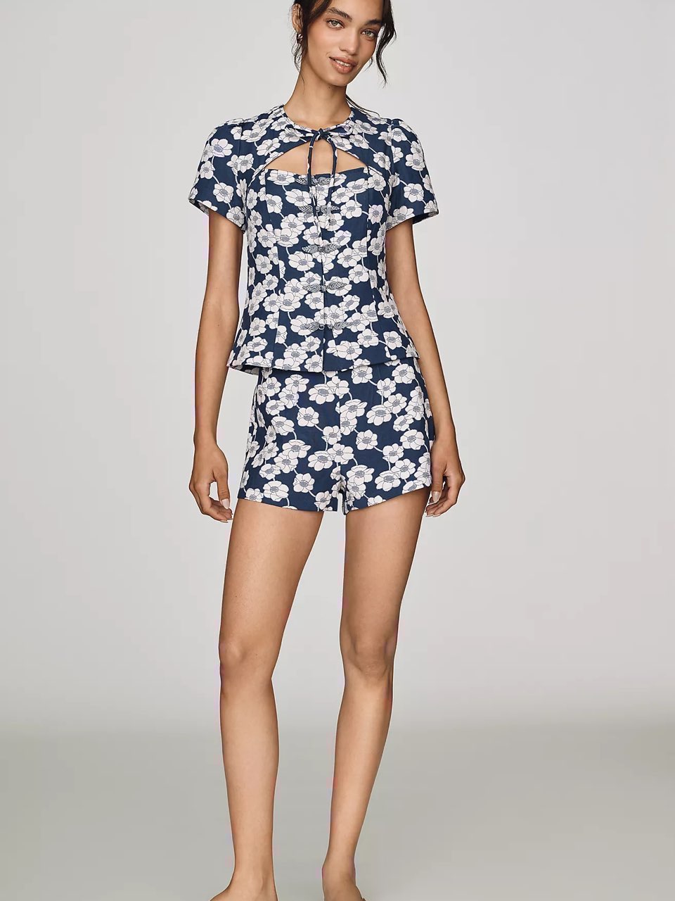 Meave Navy Floral Print Top and Shorts Set