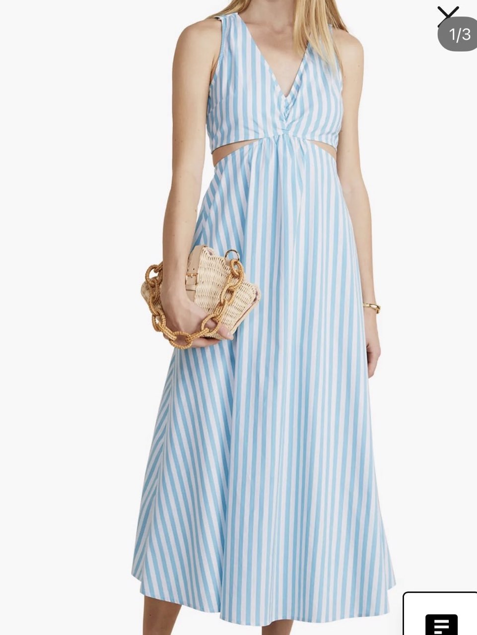 Blue and White Striped Cut-Out Midi Dress