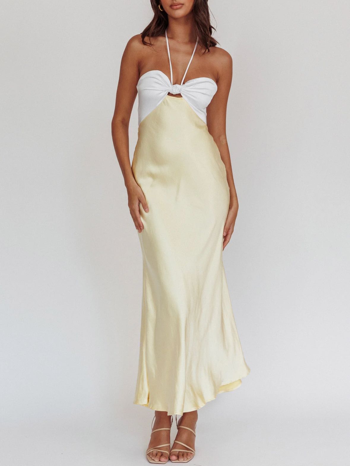 Hassie Knot Bust Halter Midi Dress Yellow