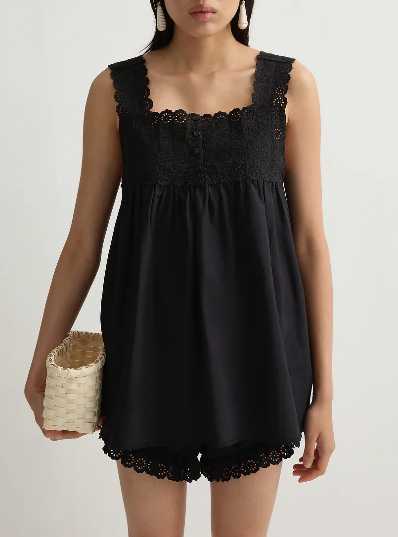 Black Lace Babydoll Top and Shorts Set
