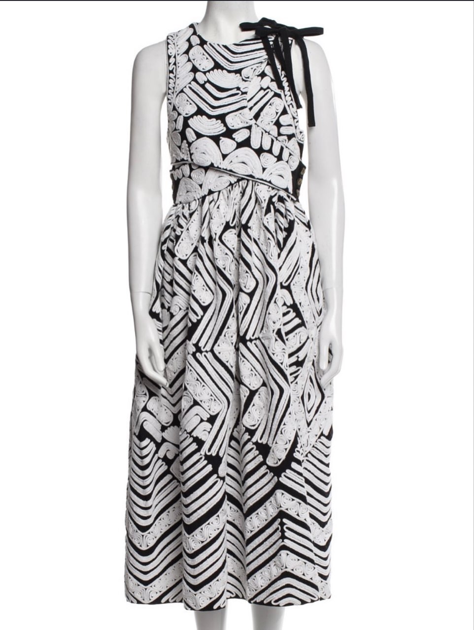 Black and White Embroidered Midi Dress