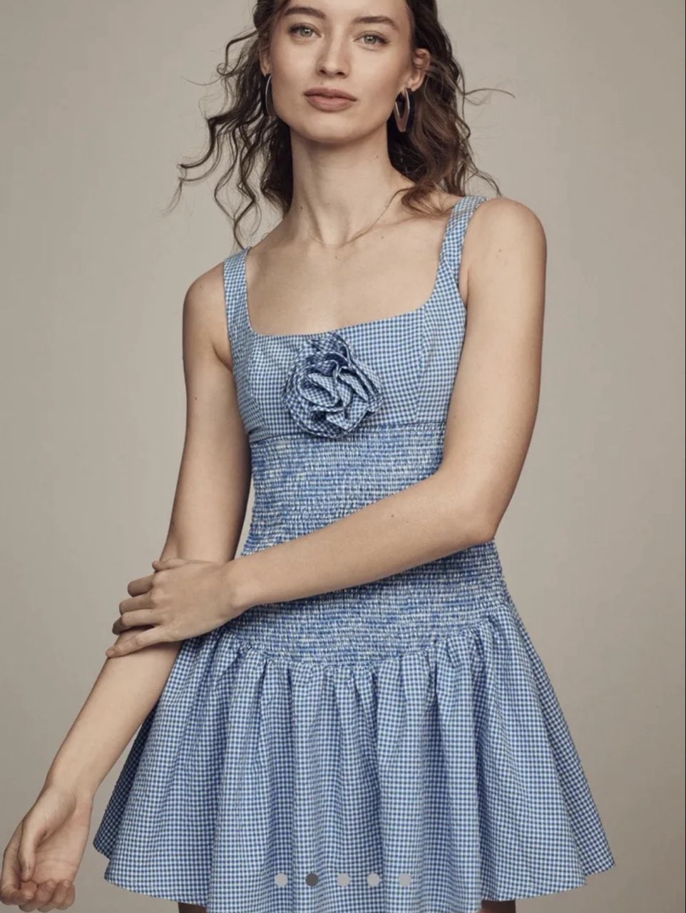 Blue Gingham Smocked Mini Dress
