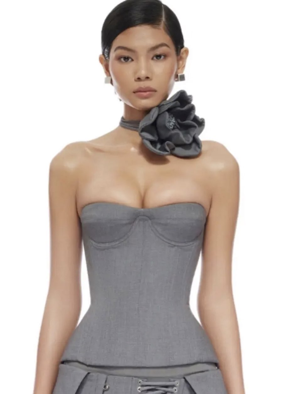 Grey Dior Strapless Corset Mini Dress