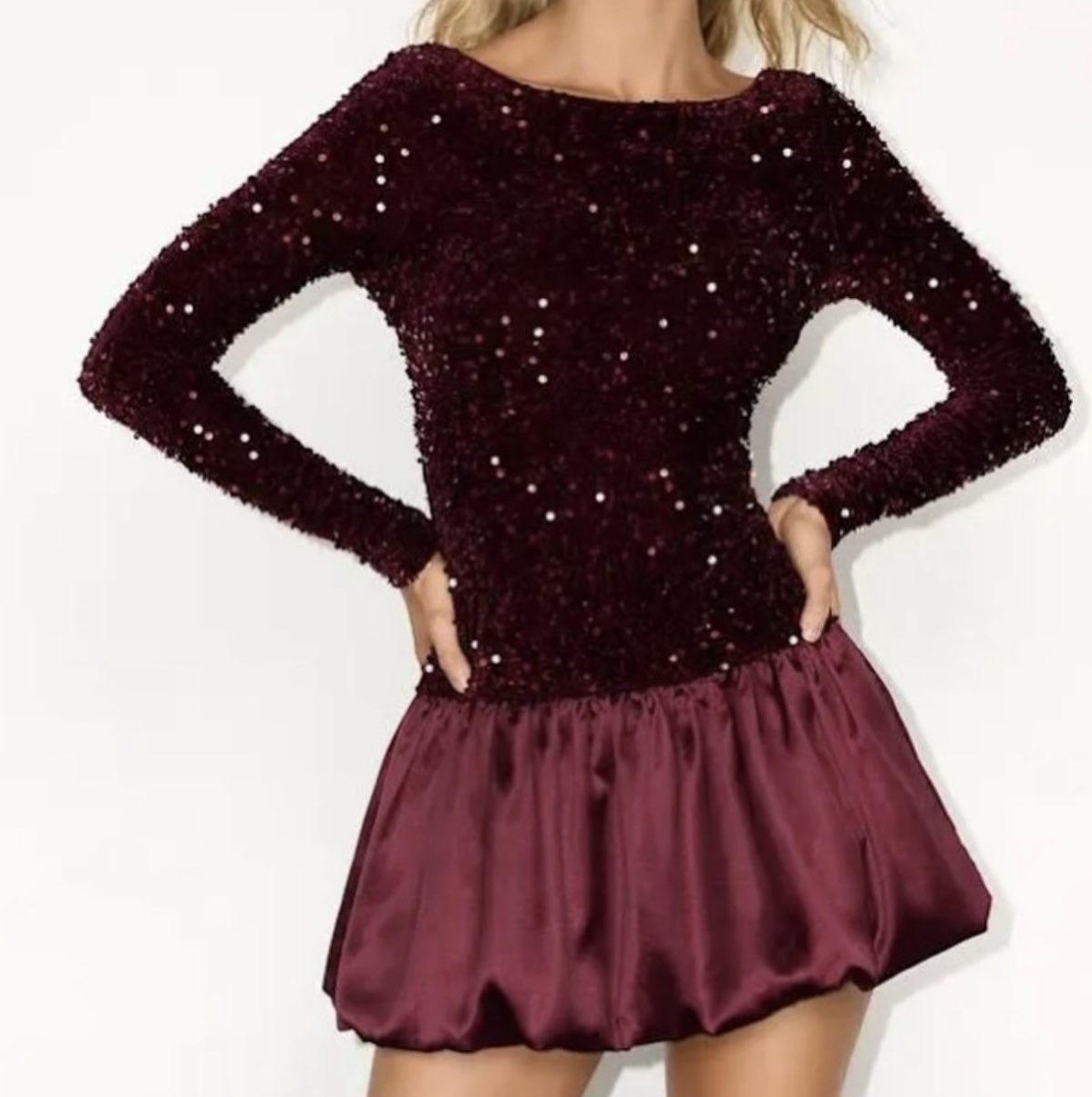Burgundy Sequin Long Sleeve Mini Dress