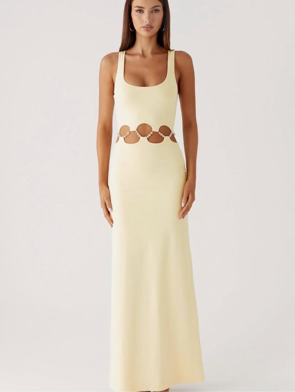 Pearl Embellished Cut-Out Maxi Dress