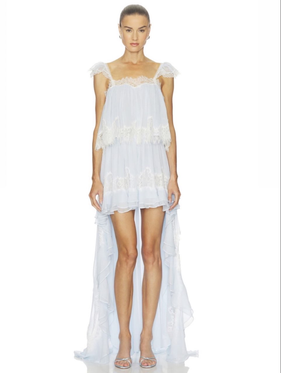 Light Blue High-Low Lace Ruffle Dress