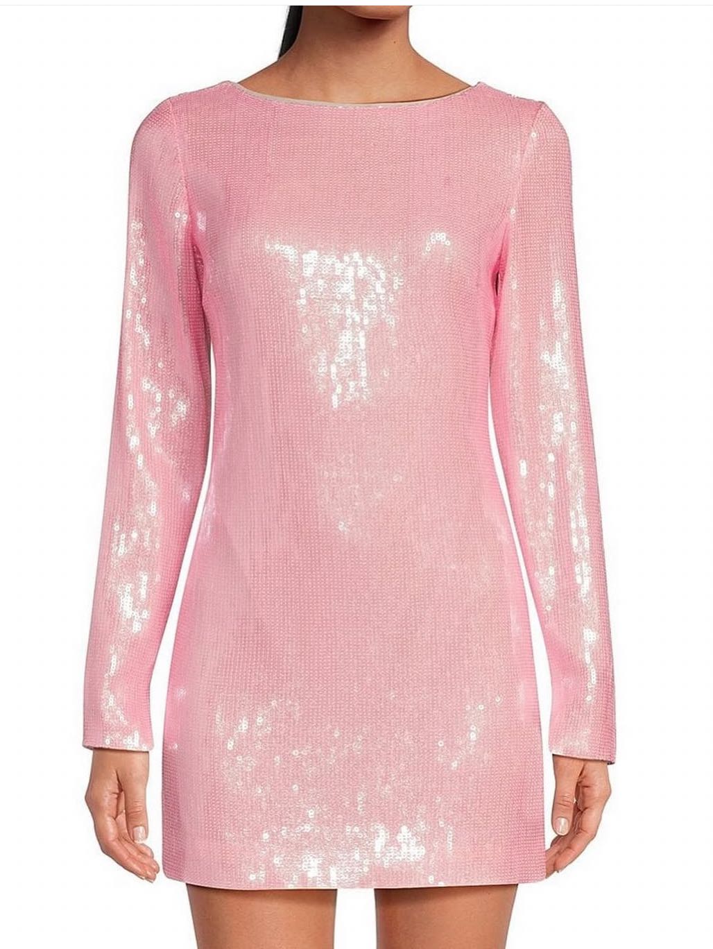 Light Pink Sequin Longsleeve Mini Dress Open Back