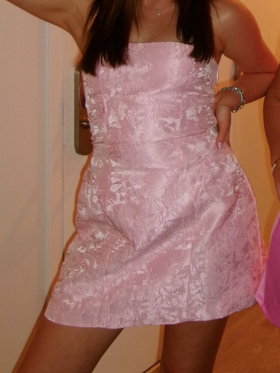 Pink Floral Strapless Mini Dress