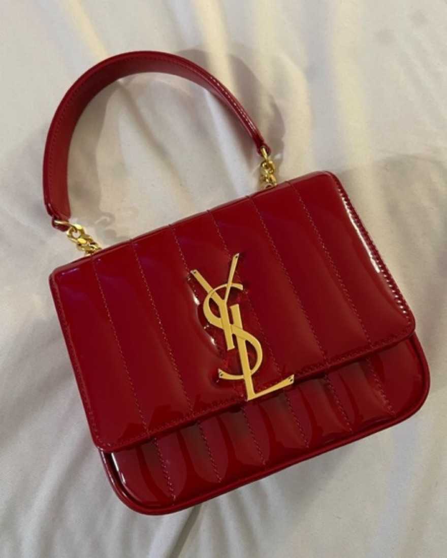 YSL Small Vicky Patent Red Bag