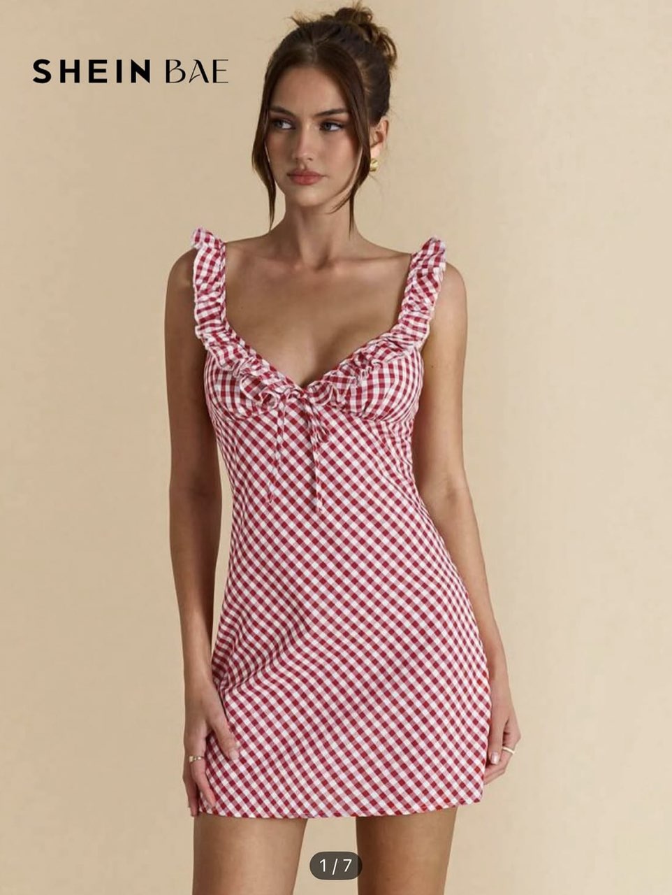 Red Gingham Ruffle Mini Dress