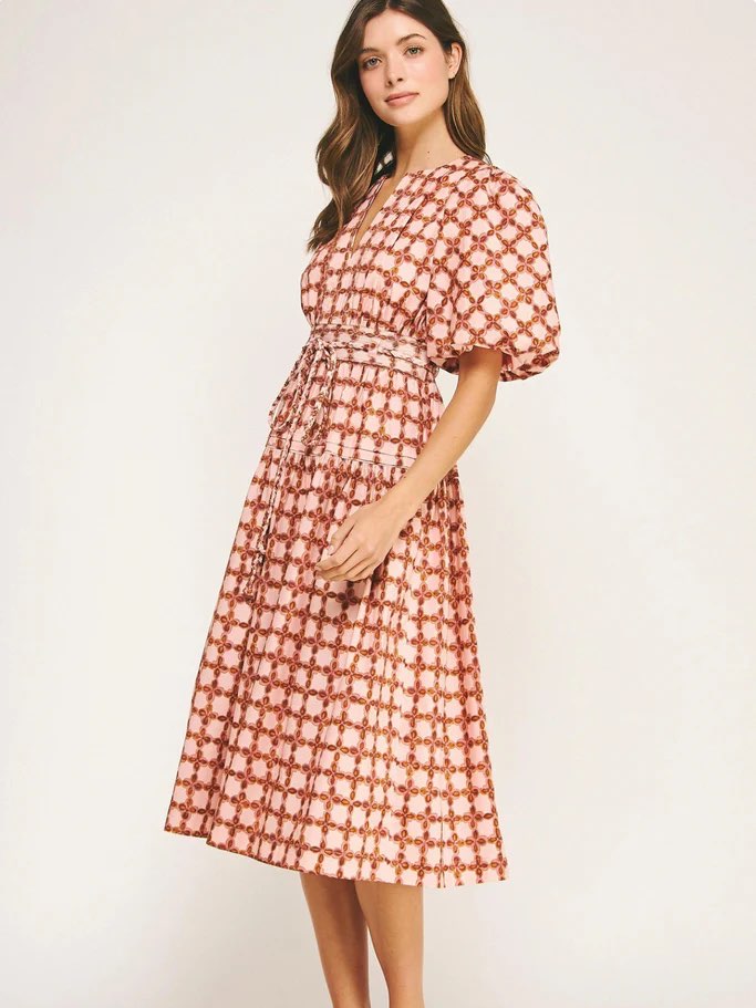 Pink and gold midi dress