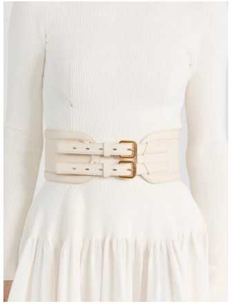 Cream Double Buckle Corset Belt