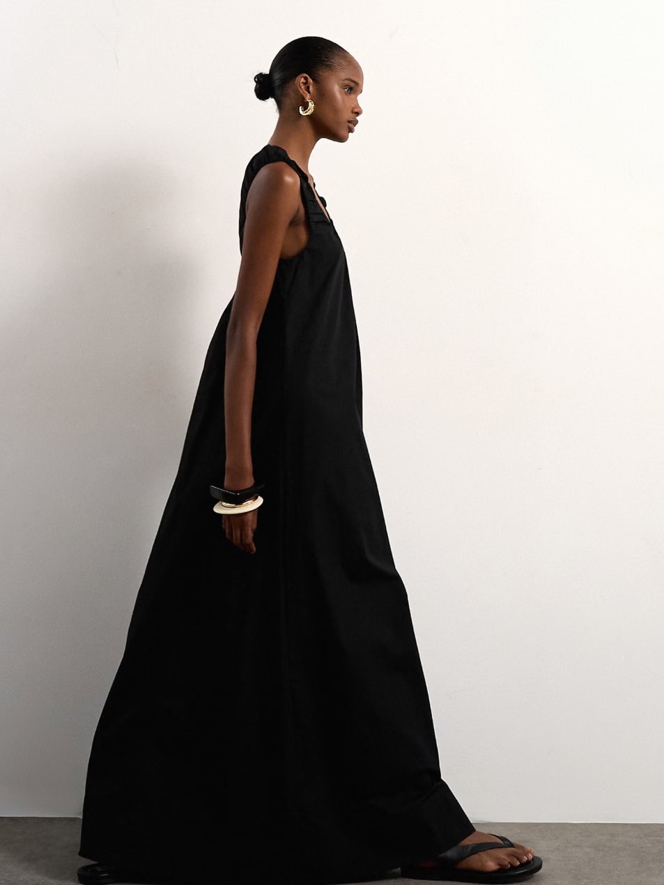 Black Maxi Dress with Ruffled Straps