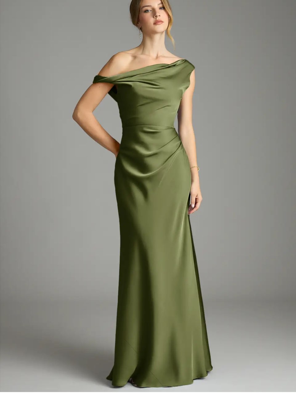 Olive Off-the-shoulder Formal Gown