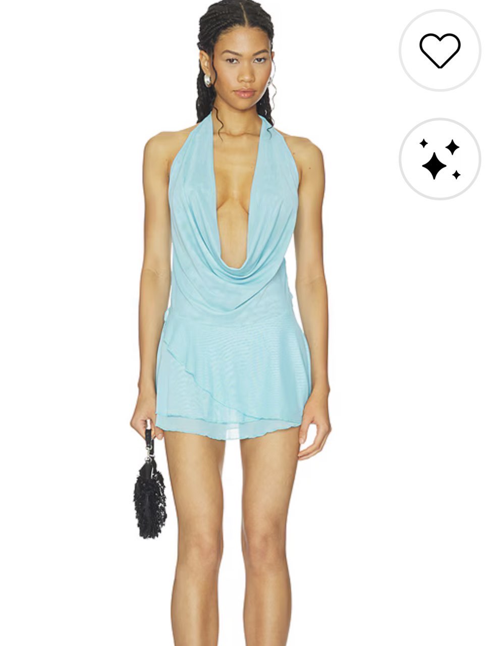 Aqua Halter Cowl Neck Mini Dress