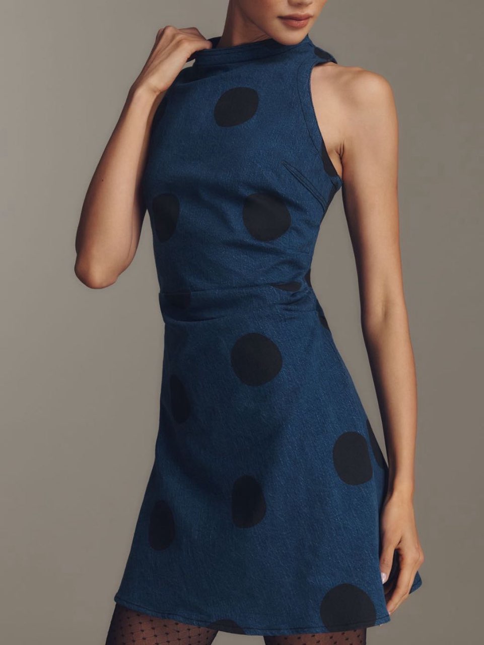 Anthropologie Mini Polka Dot Denim Dress