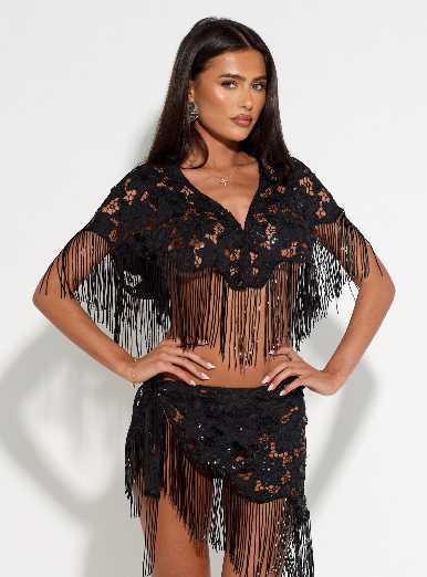 Black Lace Fringe Two-Piece Set