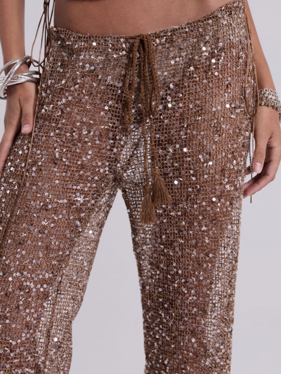Brown Sequin Knit Pants