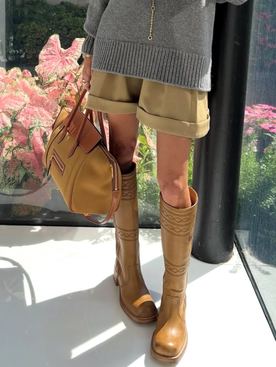 Miu Miu Tan Leather Knee-High Boots