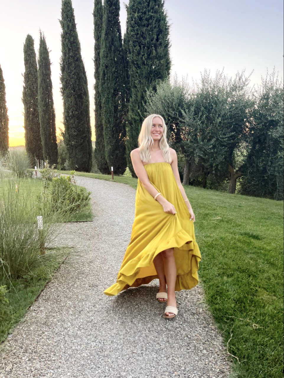 Chartreuse Strapless Maxi Layered Dress