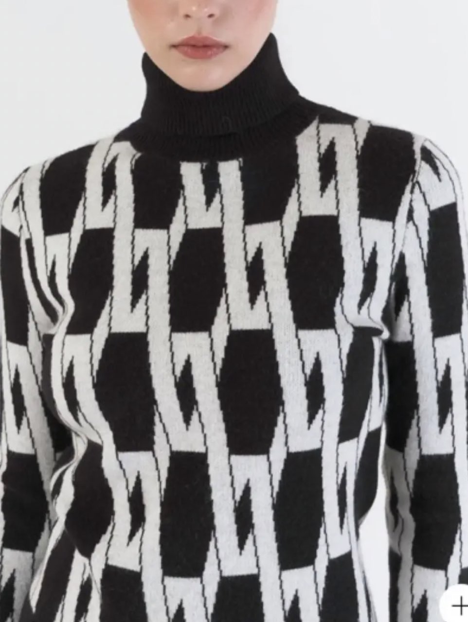 Black and White Geometric Turtleneck Sweater