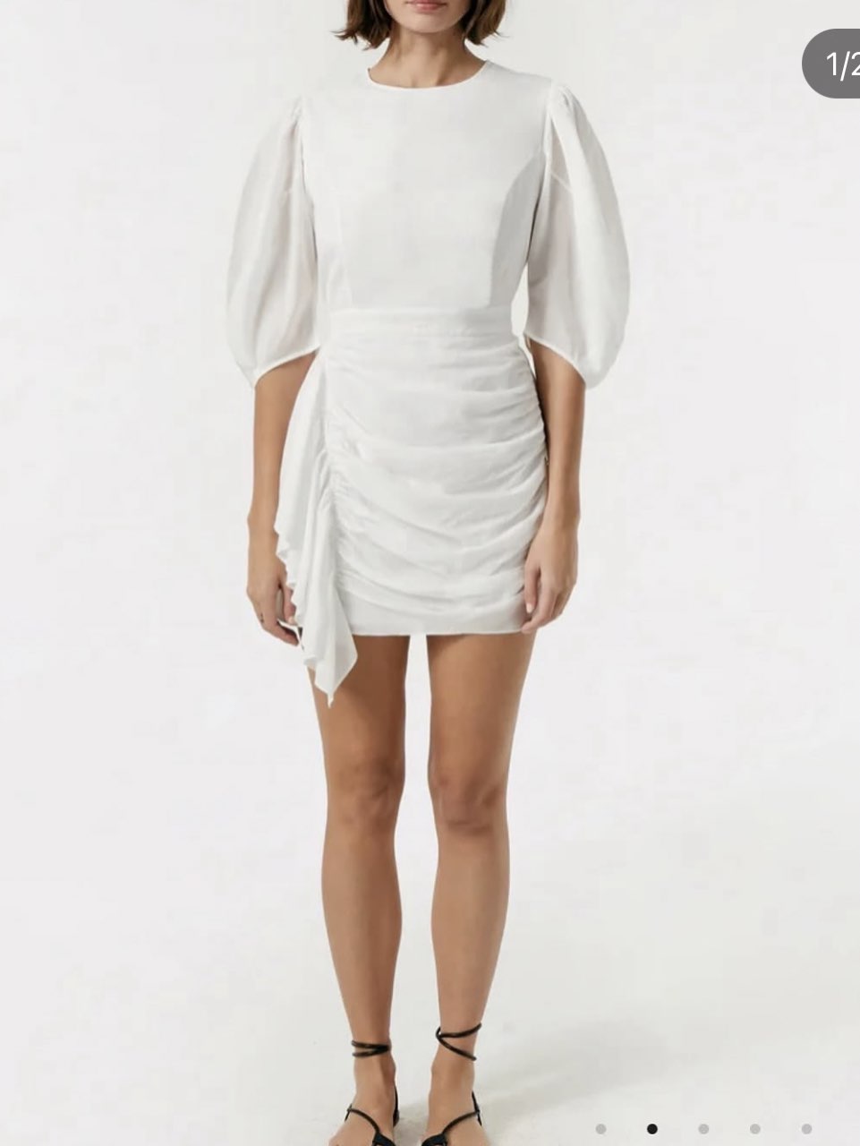 White Ruched Puff Sleeve Mini Dress