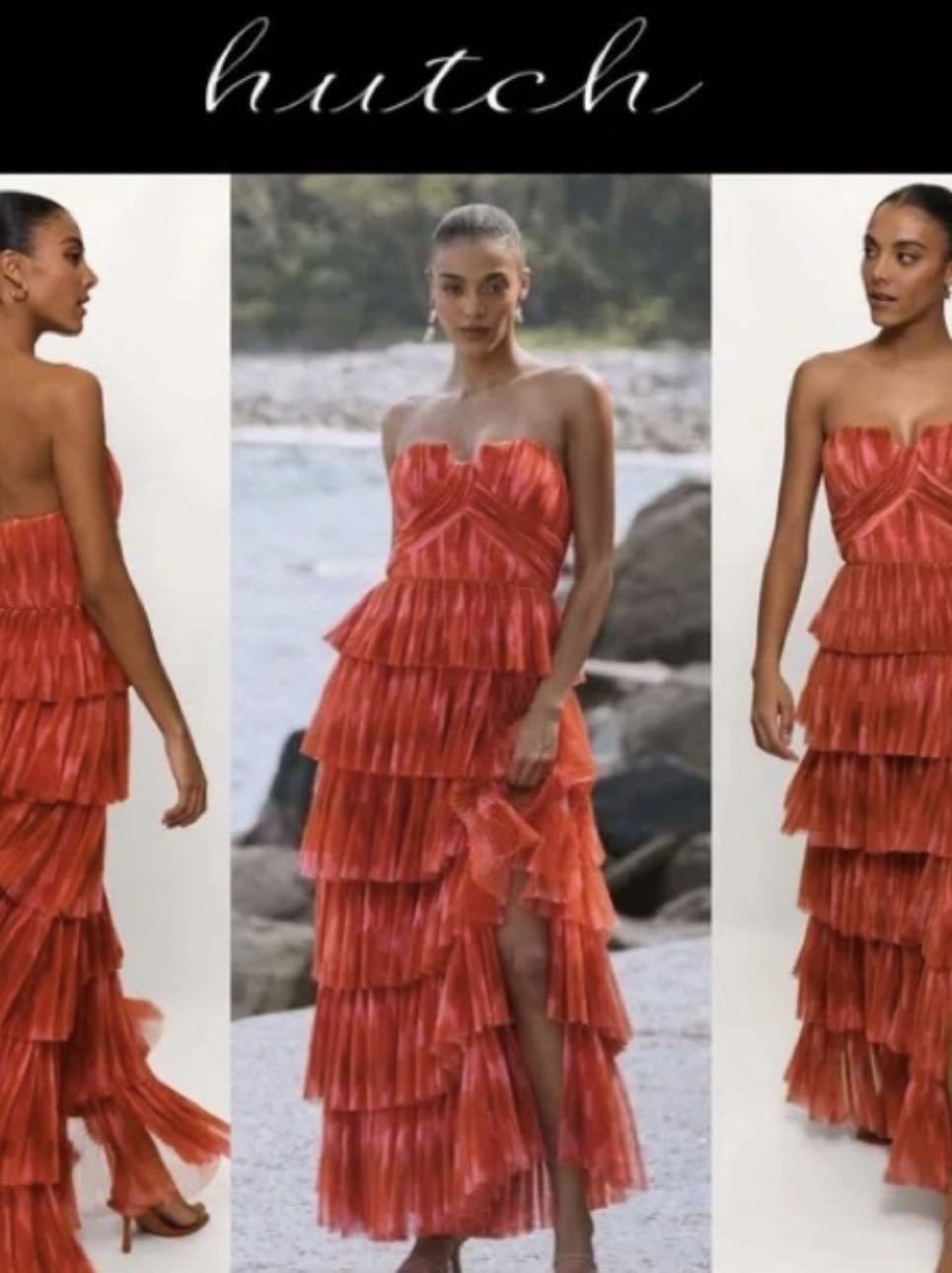Red Tiered Strapless Maxi Dress