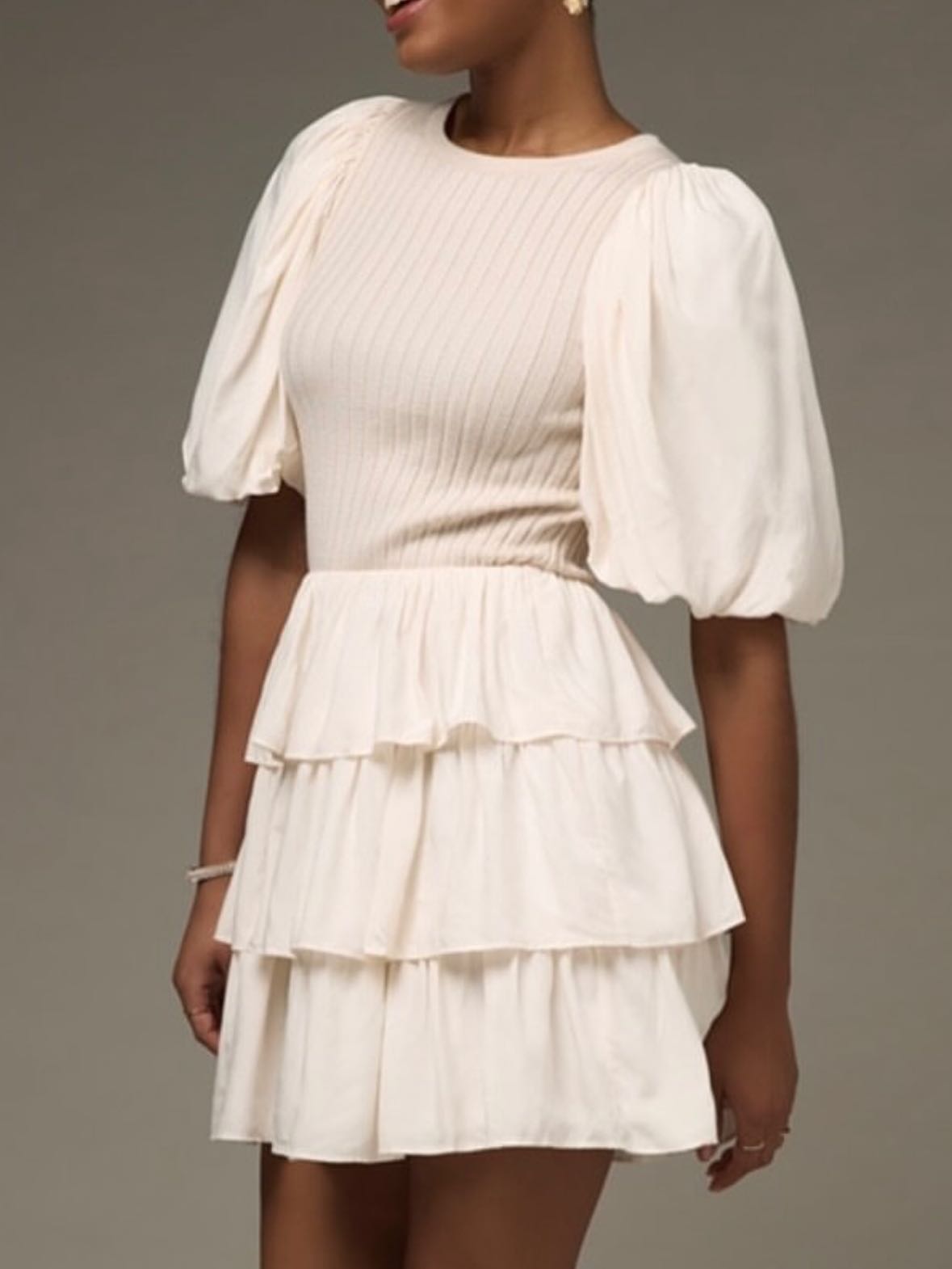 Dianna Puff Sleeve Knitted Upper Mini Dress