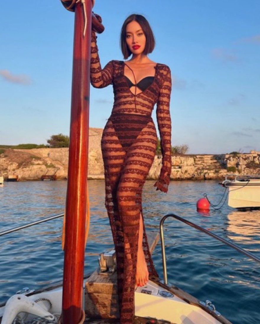 Sheer Striped Knit Maxi Cover-Up
