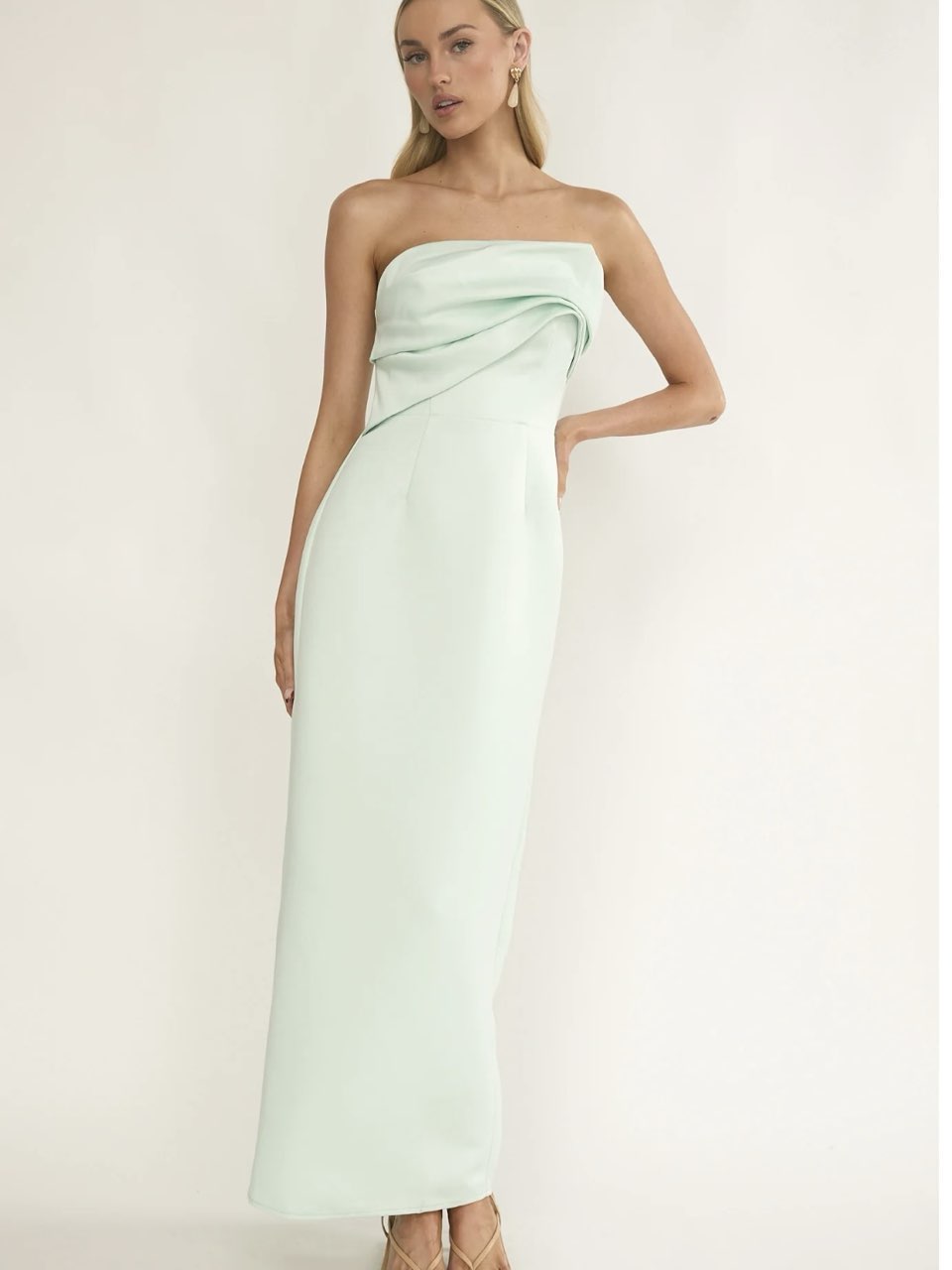 Fleur Sky Strapless Pleat Bust Maxi Dress Mint
