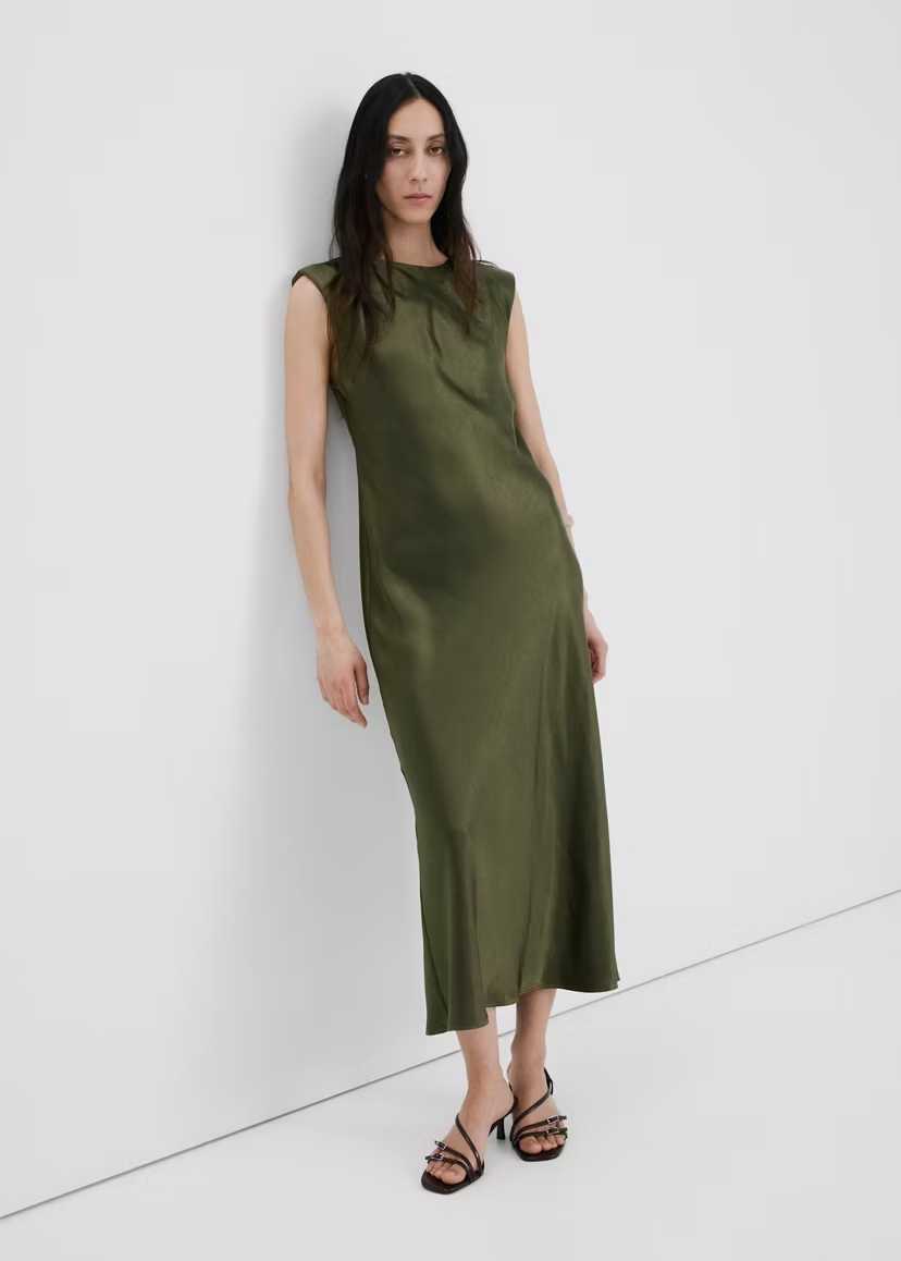 Mango Olive Green Satin Midi Slip Dress