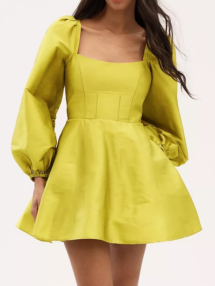 Chartreuse green puff sleeve dress