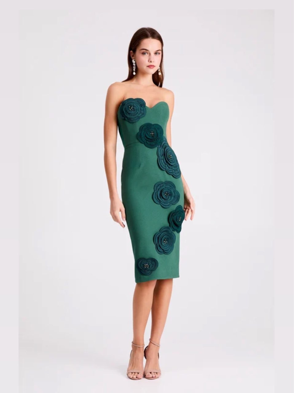 Helsi Kaia Sweetheart Strapless 3D Floral Midi in Green XS
