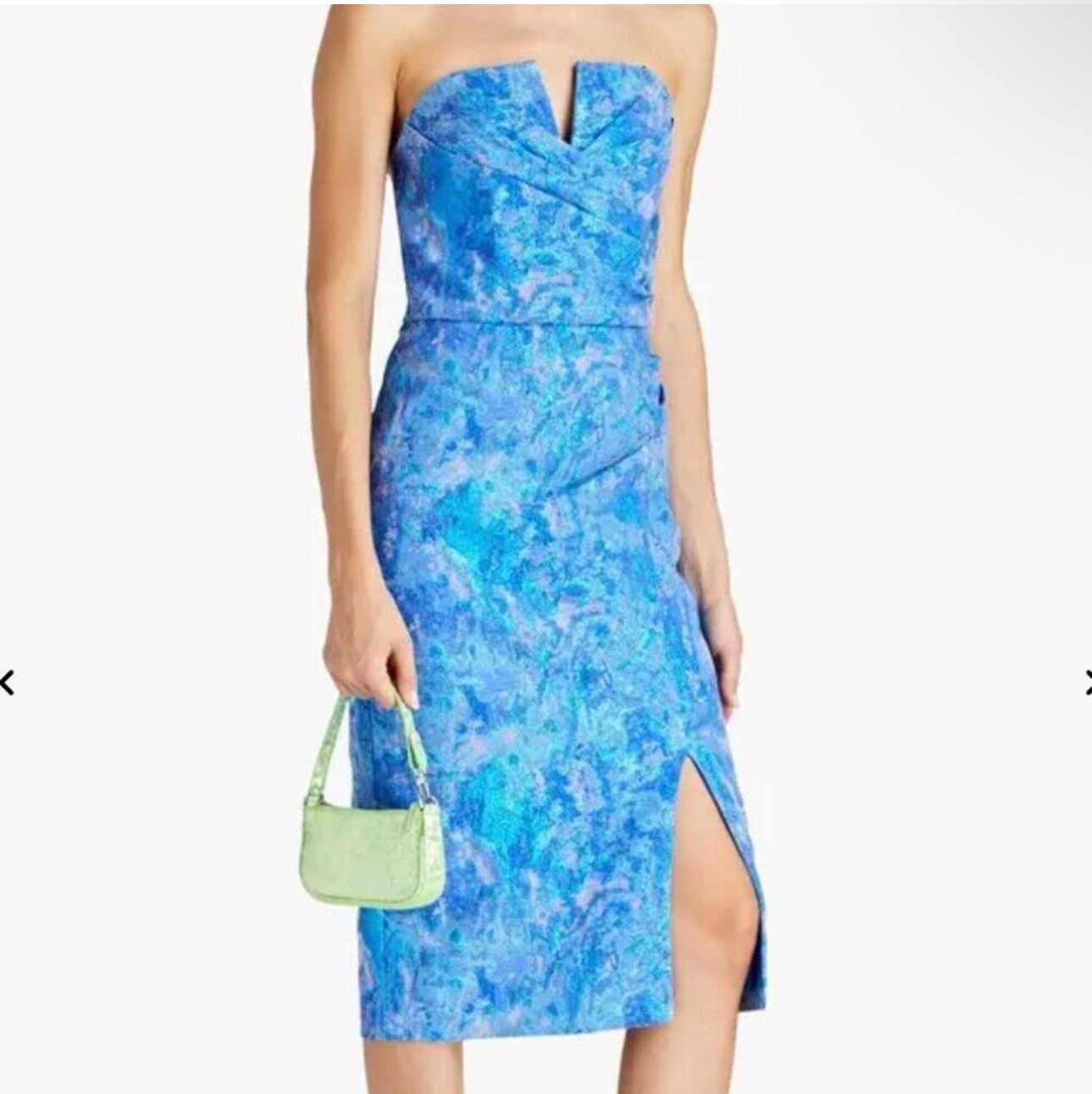 Aidan Mattox Blue Abstract Strapless Mini Dress