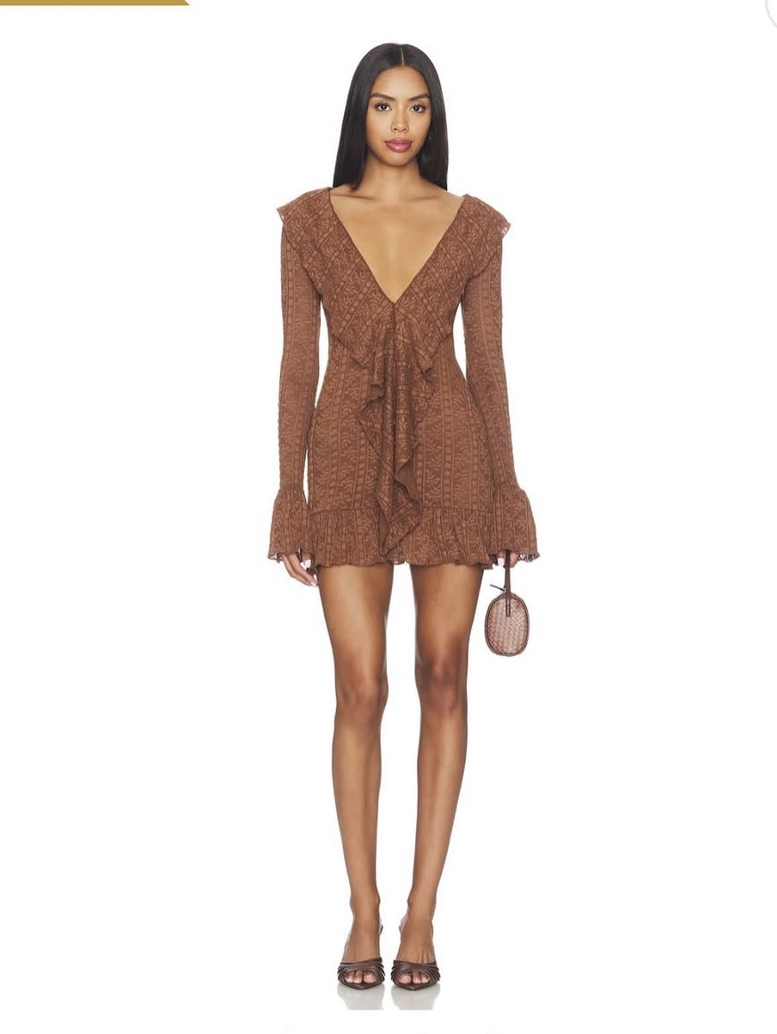 Ruffled Deep V-Neck Mini Dress