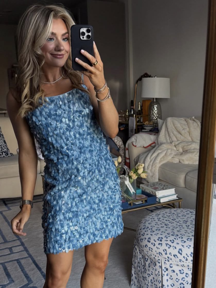 Blue Sequin Mini Dress