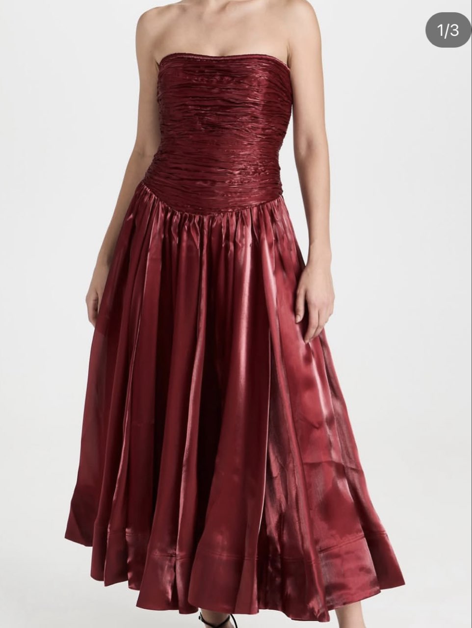 Burgundy Strapless Ruched Midi Dress
