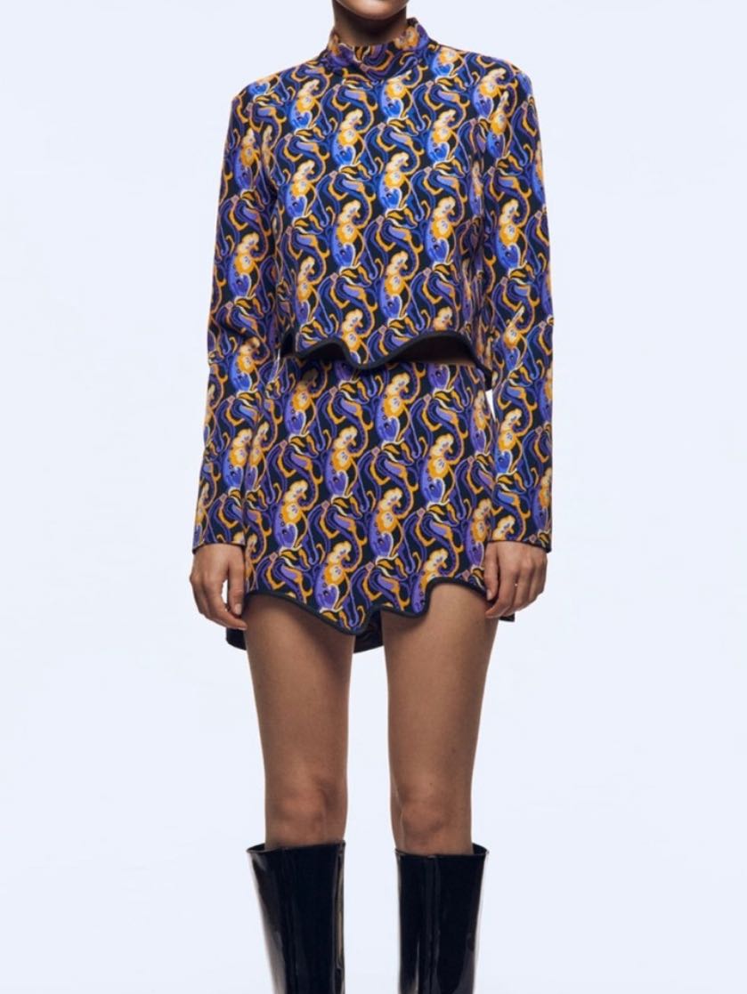 Asymmetric long sleeve shirt and skirt set