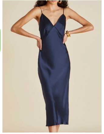 Navy Satin Slip Midi Dress