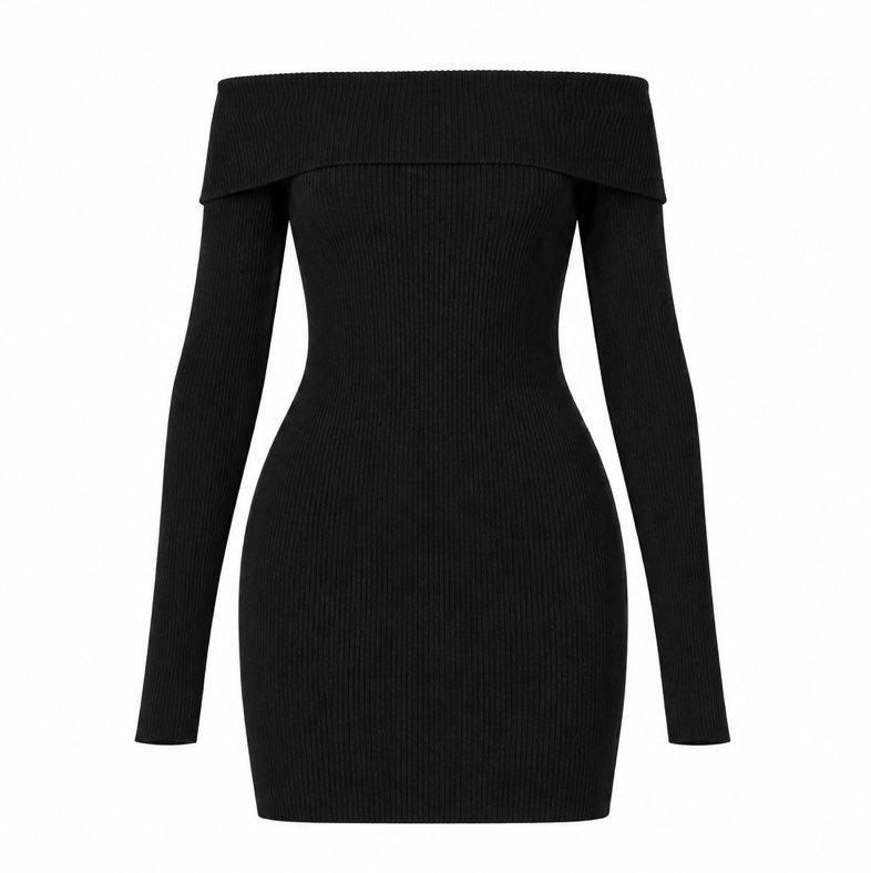 boutique black of the shoulder sweater dress