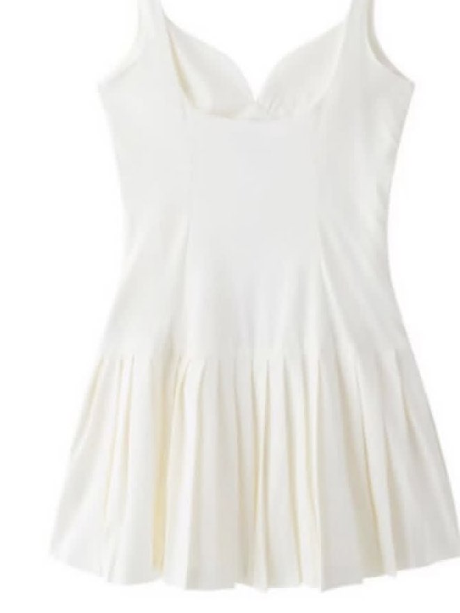 White Pleated Mini Dress with Buckle Detail