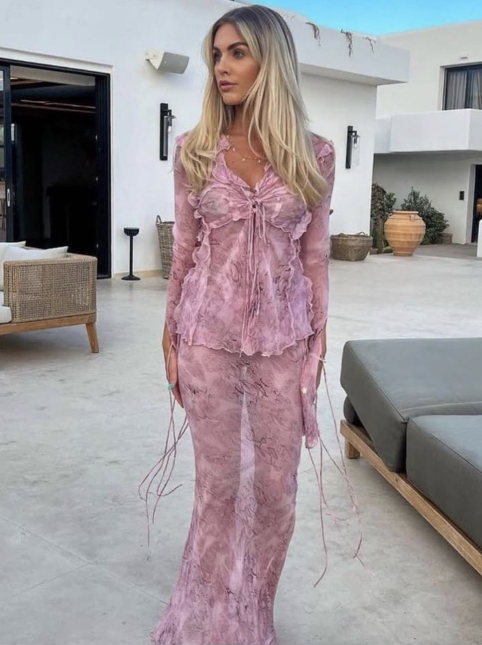 Pink Ruffled Maxi Dress Set