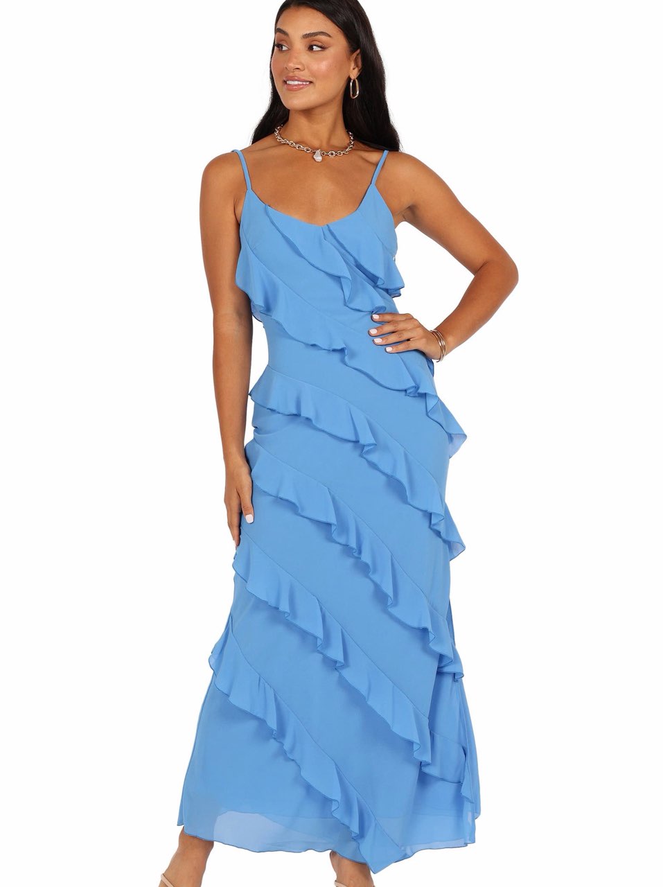 Blue Ruffle Maxi Dress