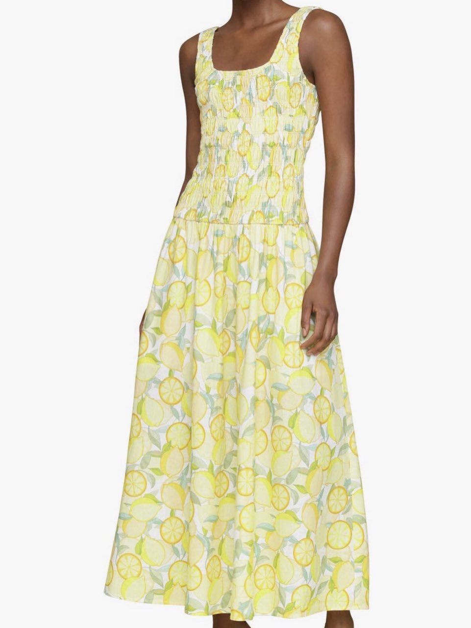 Lemon Print Smocked Maxi Dress