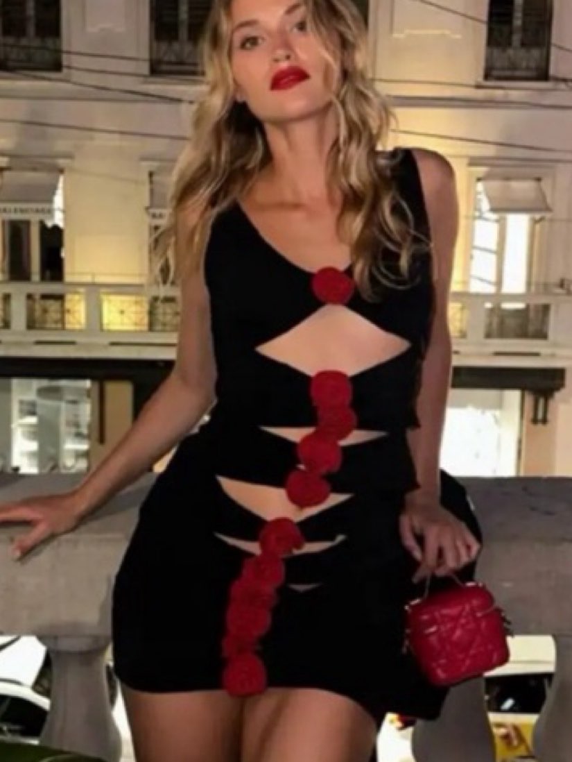 Nensi Dojaka Black Rose Embellished Cut-Out Mini Dress