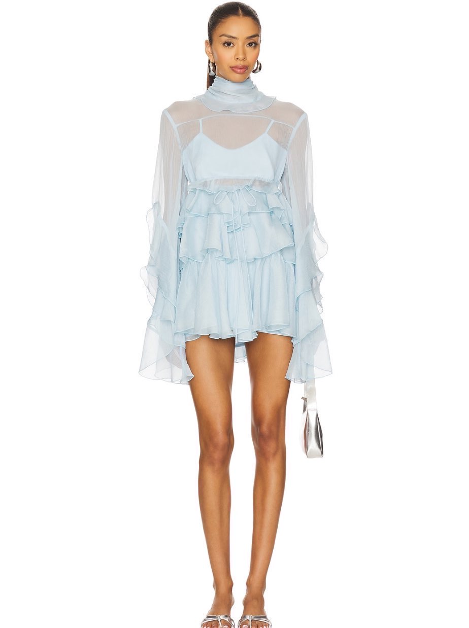 Light Blue Ruffled Sheer Mini Dress
