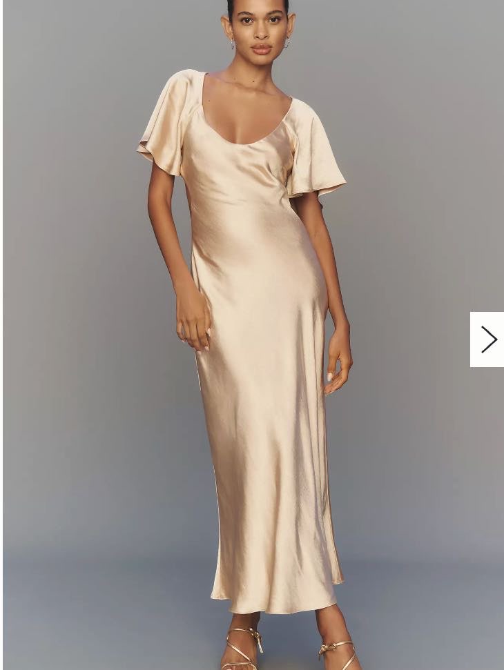 Anthropology Satin Flared Sleeve Maxi Dress